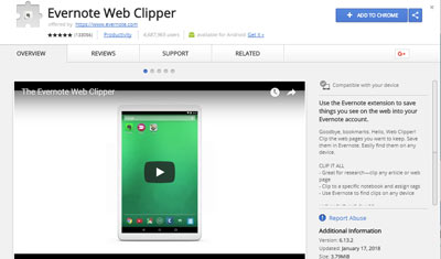 evernote web clipper chrome extension not working